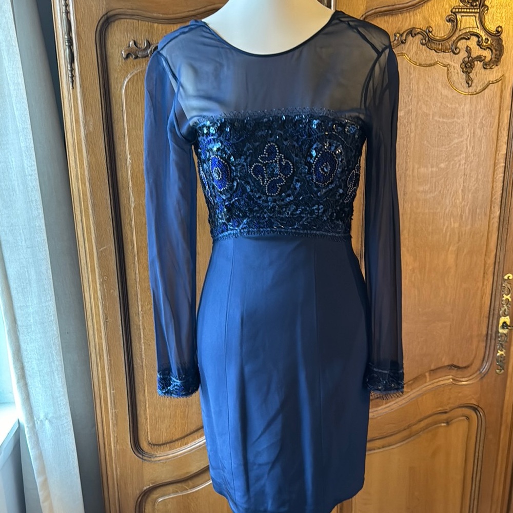 Lian Carlo Elegant Navy Blue Sequin Dress